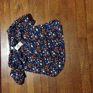 Michael Kors Navy Floral Off-Shoulder Blouse SIZE S